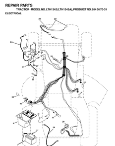 Electrical Diagram and Parts List for LTH1342-LTH1342A 2000-12 Husqvarna Lawn Tractor