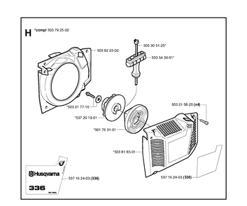Starter Diagram and Parts List for 336 20034000001-20040100000 Husqvarna Chainsaw
