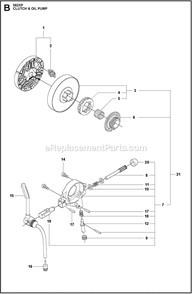 Clutch And Oil Pump Diagram and Parts List for 562XPG  Husqvarna Chainsaw