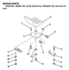 Seat Diagram and Parts List for LR120 (954820101-J)(2000-02) Husqvarna Lawn Tractor