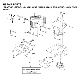 Engine Diagram and Parts List for YTH1542XP (HAU15H42C)(2003-01) Husqvarna Lawn Tractor