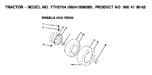 Wheels And Tires Diagram and Parts List for YTH2754TWIN (96041006200, 960410062)(2007-04) Husqvarna Lawn Tractor
