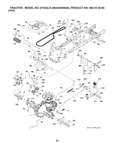 Drive Diagram and Parts List for 2754GLS (96043006600)(2008-12) Husqvarna Lawn Tractor
