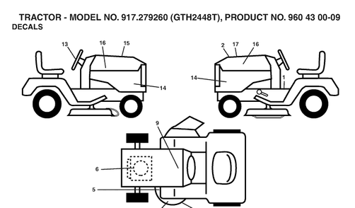 Decals Diagram and Parts List for GTH2448T (917279260)(2006-02) Husqvarna Lawn Tractor