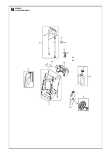 Overview Back Diagram and Parts List for PW490 (970468401)(2021-01) Husqvarna Pressure Washer