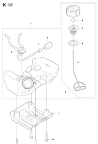 Fuel Tank Diagram and Parts List for 253RJ 20091400001-20113200000 Husqvarna Brush Cutter