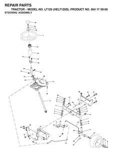 Steering Diagram and Parts List for LT125 (HELT125D)(2002-06) Husqvarna Lawn Tractor