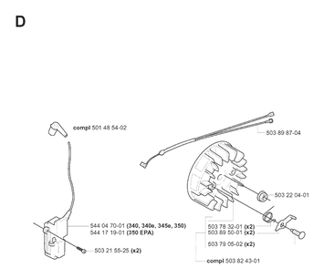 Ignition System Diagram and Parts List for 345 20070100001-Current Husqvarna Chainsaw