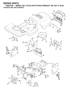 Chassis And Enclosures Diagram and Parts List for YTH150 (954170024-H)(2001-03) Husqvarna Lawn Tractor