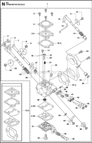 Carburetor Details Diagram and Parts List for 460RANCHER  Husqvarna Chainsaw