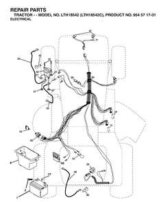 Electrical Diagram and Parts List for LTH18542-LTH18542C 2004-08 Husqvarna Lawn Tractor