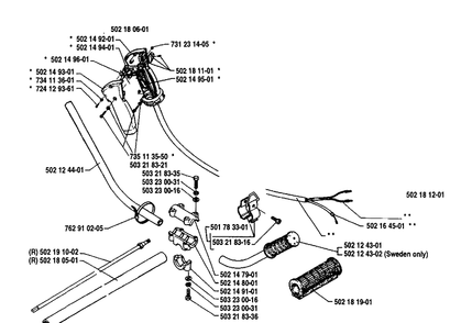Pole Assembly Diagram and Parts List for 25RD 1989-10 Husqvarna Brush Cutter