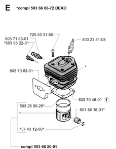 Cylinder Piston Diagram and Parts List for 257 19980900001-19992300000 Husqvarna Chainsaw