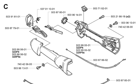 Handle And Controls Diagram and Parts List for 325P 20042300001-20062999999 Husqvarna Pole Saw