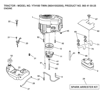 Engine Diagram and Parts List for YTH180 (96041002500)(2007-02) Husqvarna Lawn Tractor