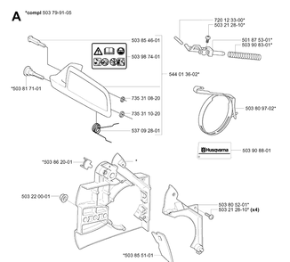 Chain Brake Diagram and Parts List for 334T 20060100001-20063600000 Husqvarna Chainsaw