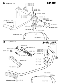 Handle And Controls Diagram and Parts List for 245 20010100001-Current Husqvarna Brush Cutter