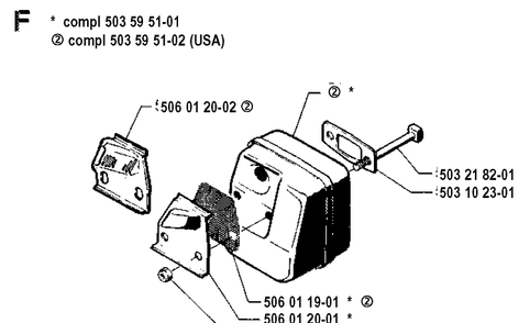 Muffler Diagram and Parts List for 45 19912200001-19952300000 Husqvarna Chainsaw