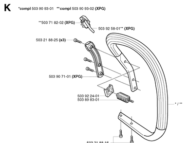Handle Diagram and Parts List for 353 20023500001-20041000000 Husqvarna Chainsaw