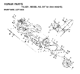 Mainframe, Left Side Diagram and Parts List for CRT52 (954140067B)(1998-07) Husqvarna Tiller