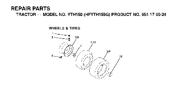 Wheels And Tires Diagram and Parts List for YTH150 (HFYTH155G, 954170024)(2001-01) Husqvarna Lawn Tractor