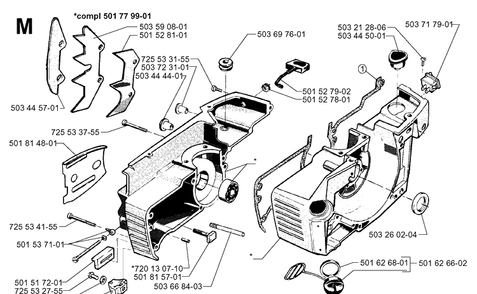 Crankcase Diagram and Parts List for 272XP 19970100001-19994500000 Husqvarna Chainsaw