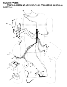 Electrical Diagram and Parts List for LT125 (954170033-B)(2001-03) Husqvarna Lawn Tractor