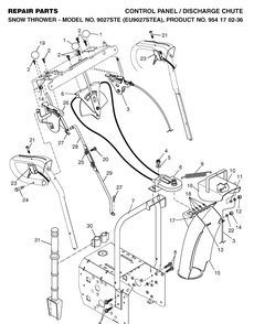 Control Panel And Discharge Chute Diagram and Parts List for 9027STE (EU9027STEA)(2004-09) Husqvarna Snow Blower