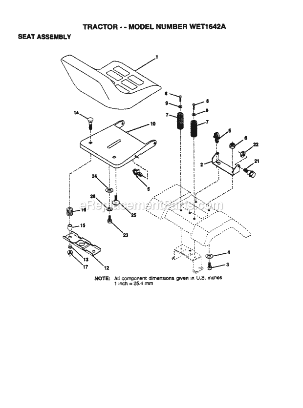 Seat Diagram and Parts List for WET1642A 1995 Husqvarna Lawn Tractor