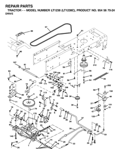 Drive Diagram and Parts List for LT1238-LT1238C 2001-10 Husqvarna Lawn Tractor