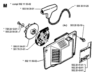 Starter Diagram and Parts List for 245RX 19941400001-19962200000 Husqvarna Brush Cutter