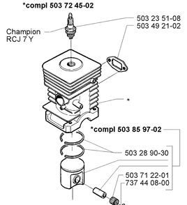 Cylinder And Piston Assembly Diagram and Parts List for 225 (Lite)(106252061)(1998-12) Husqvarna Trimmer