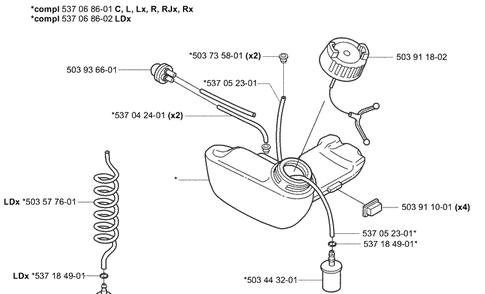 Fuel Tank Diagram and Parts List for 323L 2004-03 Husqvarna Brush Cutter