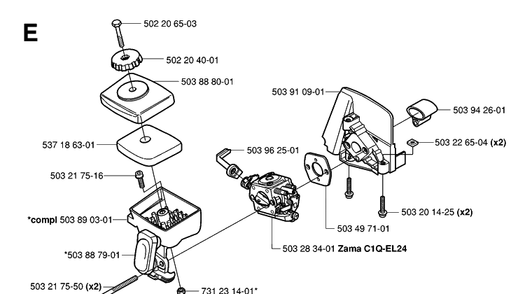 Carburetor And Air Filter Diagram and Parts List for 323P 20062700001-Current Husqvarna Pole Saw