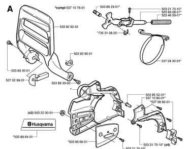 Chain Brake Diagram and Parts List for 359 20010100001-20014000000 Husqvarna Chainsaw