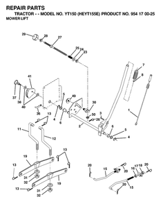 Mower Lift / Deck Lift Diagram and Parts List for YT150 (954170025-E)(2000-03) Husqvarna Lawn Tractor