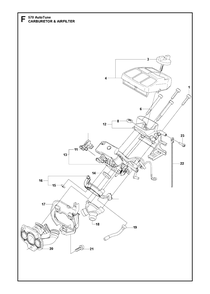 Carburetor And Air Filter Diagram and Parts List for 570AUTOTUNE 20104500001 - 20130900000 Husqvarna Chainsaw