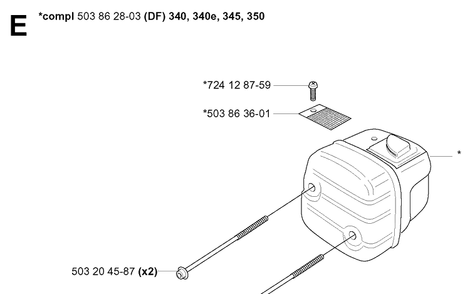Muffler Diagram and Parts List for 340E 20051800001-20062300000 Husqvarna Chainsaw