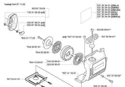 Starter (Standard) Diagram and Parts List for 323L 2007-01 Husqvarna Trimmer