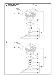 Cylinder Piston Diagram and Parts List for 343F  Husqvarna Brush Cutter