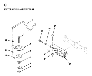 Sector Gear / Axle Support Diagram and Parts List for LT130 (HE1336D)(1997-03) Husqvarna Lawn Tractor