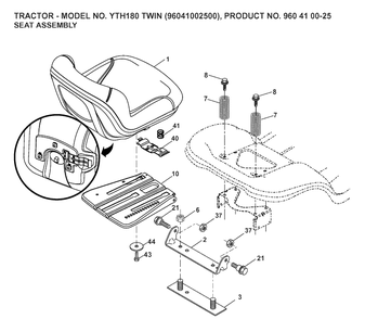 Seat Diagram and Parts List for YTH180 (96041002500)(2007-02) Husqvarna Lawn Tractor