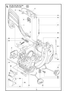 Fuel Tank And Handle Diagram and Parts List for 240 20101400001-20144000000 Husqvarna Chainsaw