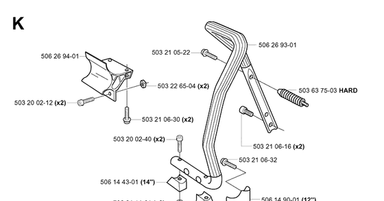 Handle Diagram and Parts List for 371K 2002-01 Husqvarna Lawn Tractor Accessories