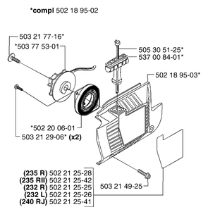 Starter Diagram and Parts List for 232L 2002-09 Husqvarna Brush Cutter