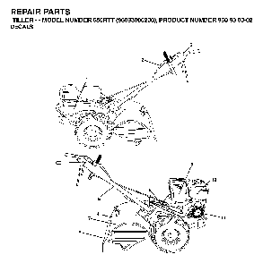 Decals Diagram and Parts List for 650RTT (96093000200)(2005-08) Husqvarna Tiller
