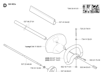 Handle And Controls Diagram and Parts List for 326HE3 (X-SERIES)(20090900001-Current)(2009) Husqvarna Hedge Trimmer