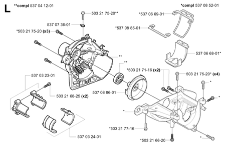 Crankcase And Clutchdrum Diagram and Parts List for 326HE4X 20013500001 - 20033100000 Husqvarna Hedge Trimmer