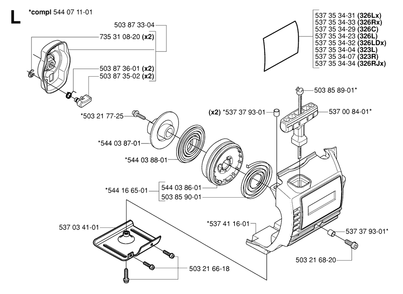 Starter Diagram and Parts List for 326L 20061400001 & Above Husqvarna Trimmer