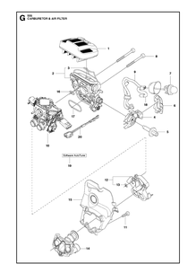 Carburetor Air Filter Diagram and Parts List for 555 2013-01 Husqvarna Chainsaw